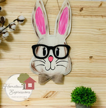 Load image into Gallery viewer, 17" x 9" Bunny Head With Glasses Set Door Hanger Wood Craft Blanks