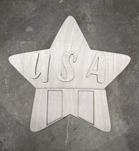 Load image into Gallery viewer, 17.5" x 16.5" Star Layered USA With Stripes Door Hanger Wood Cutout