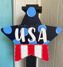 Load image into Gallery viewer, 17.5" x 16.5" Star Layered USA With Stripes Door Hanger Wood Cutout