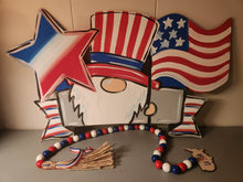 Load image into Gallery viewer, 19" x 11.5" 4th Of July Trio With Banner Door Hanger Wood Cutout