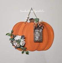Load image into Gallery viewer, 15” Single Pumpkin With Lines Door Hanger Wood Cutout