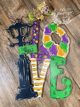 Load image into Gallery viewer, 22" Street Lamp and LOVE King Cake Mardi Gras Door Hanger Wood Craft Blank