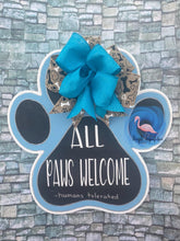 Load image into Gallery viewer, 15” Custom Name Paw Print WITH LINES Door Hanger Wood Craft Blank