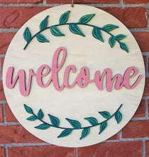Load image into Gallery viewer, 19” Circle With Layered Welcome And Olive Leaves Door Hanger Wood Blank