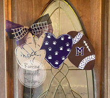 Load image into Gallery viewer, 20” Peace Love Football Door Hanger Wood Cutout - CANNOT USE ANY CODES ON THIS ITEM