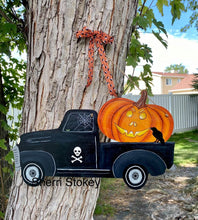 Load image into Gallery viewer, 19" Pumpkin Truck WITH LINES Door Hanger Wood Craft Blank