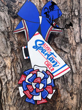 Load image into Gallery viewer, 22" Cheer Bow Megaphone Pom Pom Tri Piece Door Hanger Wood Cutout