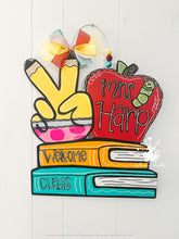 Load image into Gallery viewer, 18" x 17" Peace Apple Books Door Hanger Wood Cutout