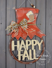 Load image into Gallery viewer, 19” x 13.5” Happy Fall Scarecrow Door Hanger Wood Cutout