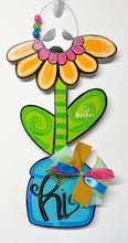 Load image into Gallery viewer, 22" x 11.5" Whimsical Flower In Jar Door Hanger Wood Craft Blank