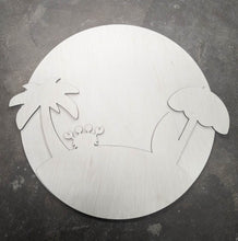 Load image into Gallery viewer, 21" x 12" Crab Island Layered Beach Scene on 19" Circle Door Hanger Wood Craft Blank