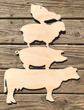 Load image into Gallery viewer, 20" x 15" Stacked Farm Animals Door Hanger Wood Craft Blank