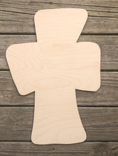 Load image into Gallery viewer, 11” Whimsical Cross Door Hanger Wood Craft Blank