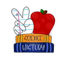 Load image into Gallery viewer, 18" x 17" Peace Apple Books Door Hanger Wood Cutout