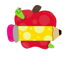 Load image into Gallery viewer, 20" x 16" Apple With Worm And Pencil Door Hanger Wood Cutout
