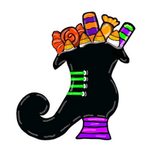 Load image into Gallery viewer, 22" x 19" Witches Candy Boot Door Hanger Wood Cutouts