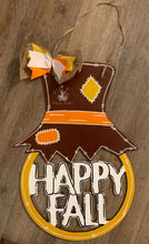 Load image into Gallery viewer, 19” x 13.5” Happy Fall Scarecrow Door Hanger Wood Cutout