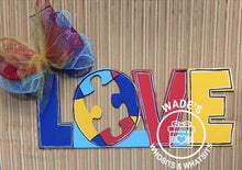 Load image into Gallery viewer, 19” LOVE Autism Awareness Puzzle Door Hanger Wood Cutout