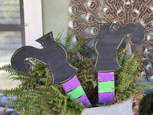 Load image into Gallery viewer, Witch Leg Yard Stake Set Wood Cutouts