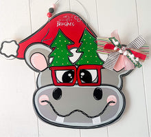 Load image into Gallery viewer, 20" x 16" Christmas Hippo Door Hanger Wood Cutouts