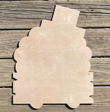 Load image into Gallery viewer, 20" x 15" Pilgrim Turkey With Wood Plank Door Hanger Wood Cutout