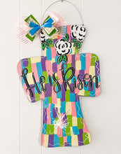 Load image into Gallery viewer, 11” Whimsical Cross Door Hanger Wood Craft Blank