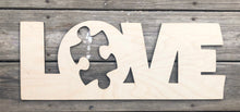 Load image into Gallery viewer, 19” LOVE Autism Awareness Puzzle Door Hanger Wood Cutout