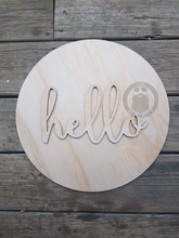 Load image into Gallery viewer, 15" Circle And Hello Set Layered Door Hanger Wood Round Craft Blank