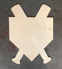 Load image into Gallery viewer, 22” x 16.5” Home Base With Bats Door Hanger Wood Cutout