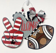 Load image into Gallery viewer, 19" x 13" NEW Peace Love Football Door Hanger Wood Cutout