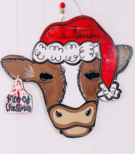 Load image into Gallery viewer, 19" x 17" Cow Head With Santa Hat Door Hanger Wood Cutouts