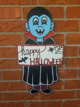 Load image into Gallery viewer, 22” x 11.5” Vampire With Plaque Door Hanger Wood Cutout