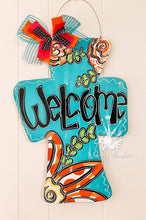 Load image into Gallery viewer, 11” Whimsical Cross Door Hanger Wood Craft Blank