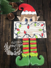 Load image into Gallery viewer, 21” Elf Holding Plaque Door Hanger Wood Cutout