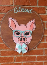 Load image into Gallery viewer, 14” x 11” Pig Head With Glasses Set Door Hanger Wood Cutout