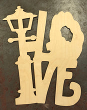 Load image into Gallery viewer, 22" Street Lamp and LOVE King Cake Mardi Gras Door Hanger Wood Craft Blank