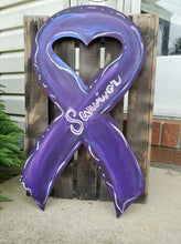 Load image into Gallery viewer, 19" Cancer Ribbon With Heart Door Hanger Wood Craft Blank