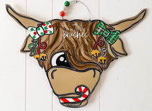 Load image into Gallery viewer, 21" x 15" Highland Cow Door Hanger Wood Cutout