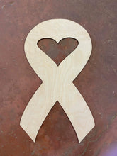 Load image into Gallery viewer, 19" Cancer Ribbon With Heart Door Hanger Wood Craft Blank