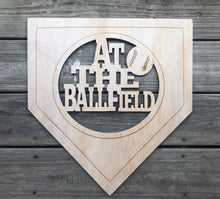 Load image into Gallery viewer, 19” At The Ballfield Door Hanger Wood Craft Blank