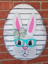 Load image into Gallery viewer, 17" x 9" Bunny Head With Glasses Set Door Hanger Wood Craft Blanks