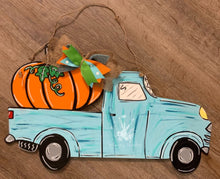Load image into Gallery viewer, 19" Pumpkin Truck WITH LINES Door Hanger Wood Craft Blank